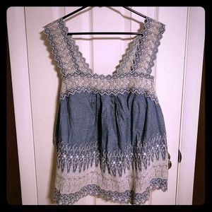 GAP Chambray Embroidered Top